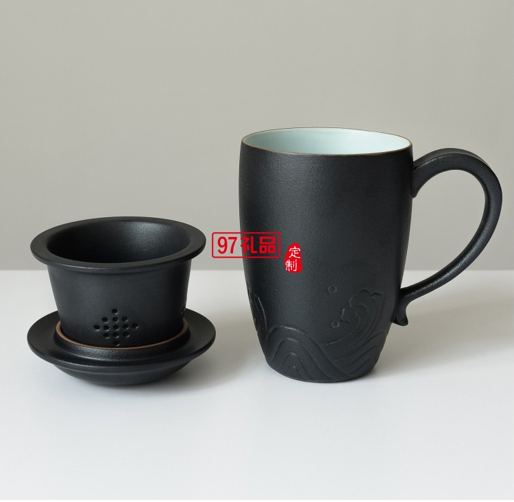 小皿馬克杯陶瓷帶蓋帶過(guò)濾網(wǎng)定制logo實(shí)用禮品禮品杯子定制