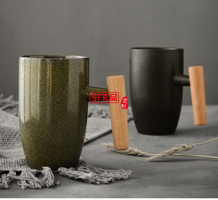 創(chuàng)意復(fù)古馬克杯日式情侶杯子簡約咖啡杯個性木柄水杯出口陶瓷杯