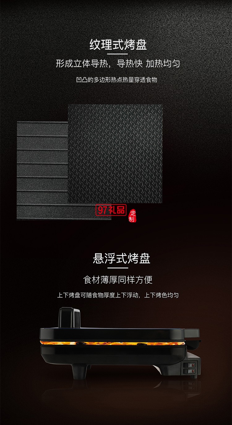 烤串卡導(dǎo)油結(jié)構(gòu)設(shè)計(jì) 紋理式烤盤(pán)導(dǎo)熱快加熱均勻煎烤機(jī)