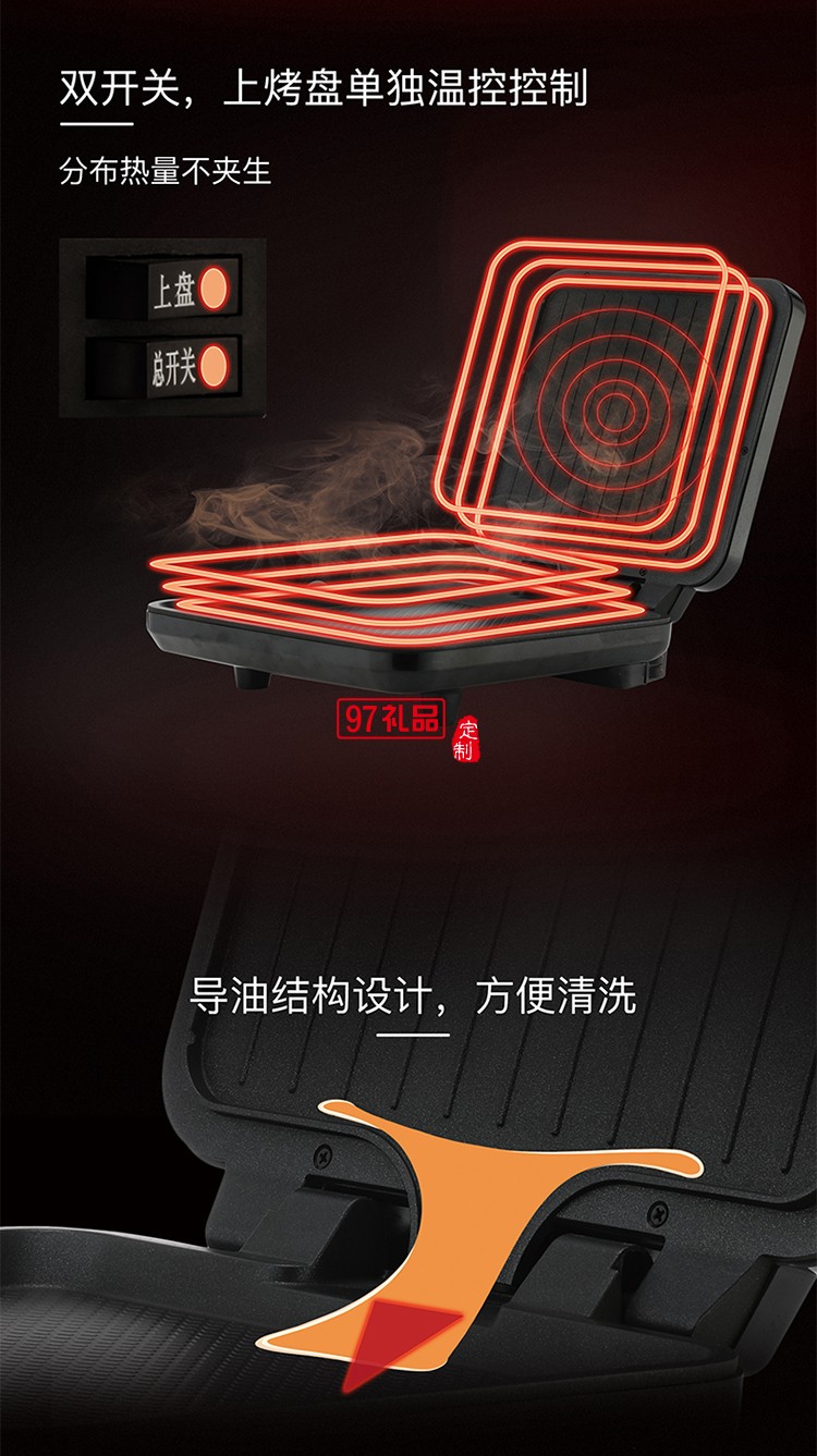 烤串卡導(dǎo)油結(jié)構(gòu)設(shè)計(jì) 紋理式烤盤(pán)導(dǎo)熱快加熱均勻煎烤機(jī)