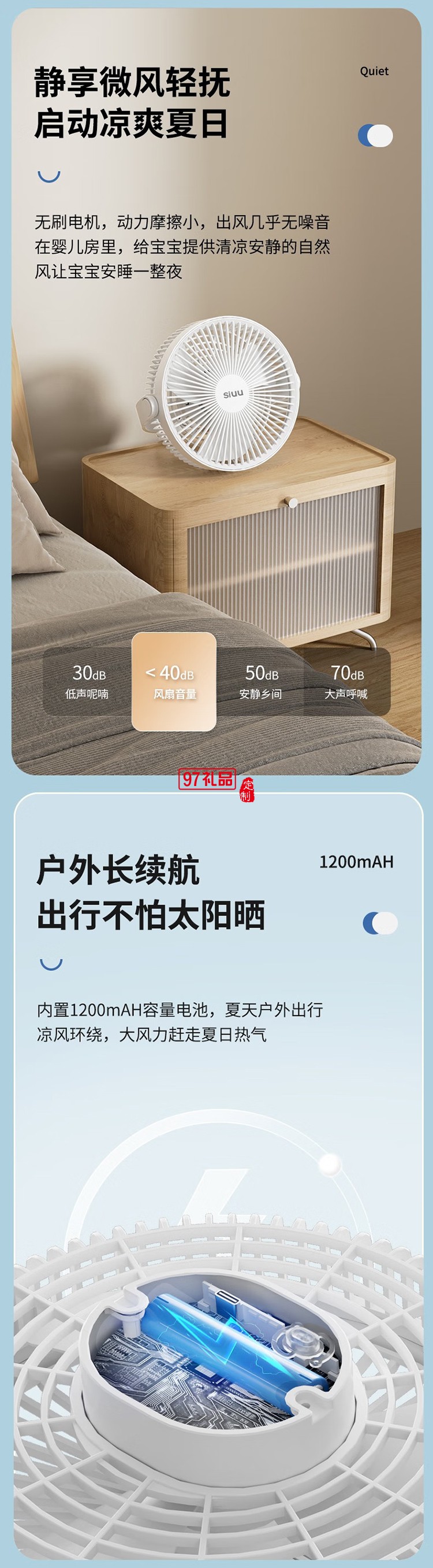 西佑西佑SIUU臺吊壁掛多用蓄電款USB電風扇 白色